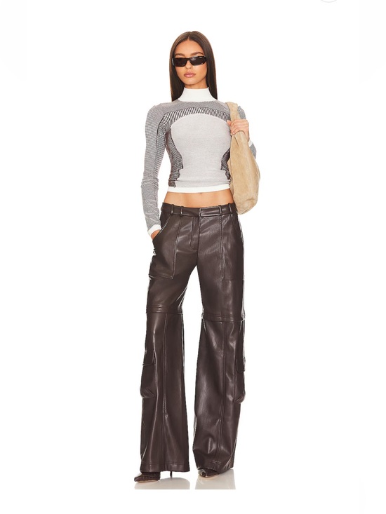 Amanda Uprichard Pants - Amanda Uprichard Cocoa Faux Leather Wide-Leg Cargo Pants